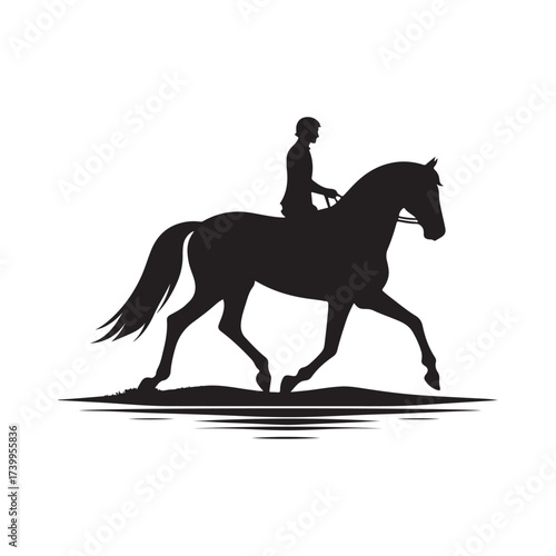 horse and rider on beach vector silhouette clip art logo design illustration