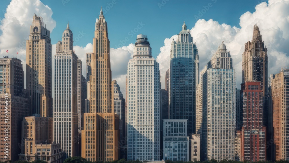 Obraz premium City skyline under a partly cloudy sky