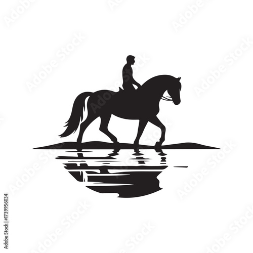 horse and rider on beach vector silhouette clip art logo design illustration