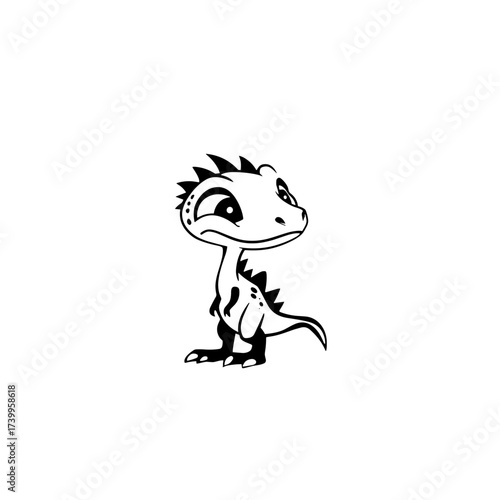 Velociraptor. Velociraptor simple black and white line art vector logo