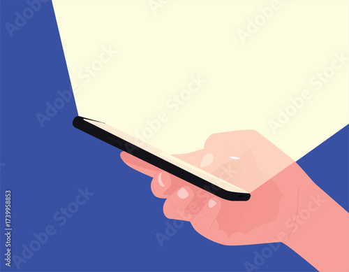 Social network life on your phone. Hand holding smartphone editable mockup illustration
