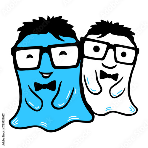 Nerd Ghost Friends Happy Friendly Glasses Bow Tie Halloween Geek