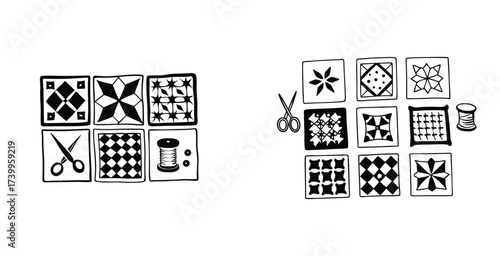 Minimalist line art sketch of a knitting and embroyderi black silhouette style vector art design