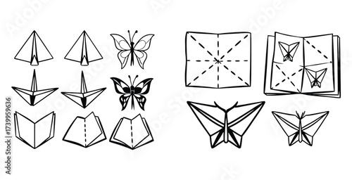 Minimalist line art sketch of a paper crafts black silhouette style vector art design