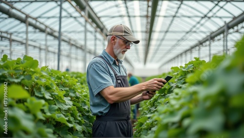 Wallpaper Mural Innovative Farmer Using Technology in Greenhouse for Crop Management Torontodigital.ca