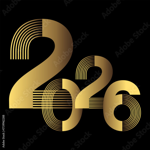 2026 - Ensemble de chiffres or sur fond noir, pour fêter la nouvelle année avec une image graphique. 