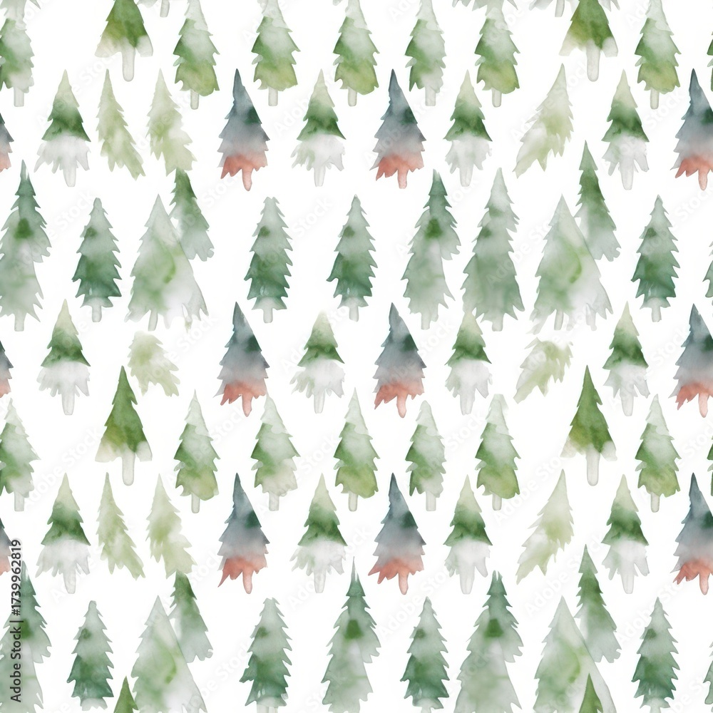 Obraz premium Watercolor Christmas tree pattern on white background