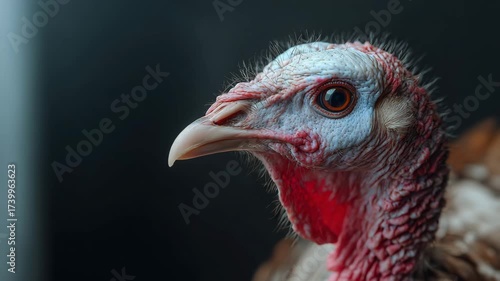 Closeup of a turkey’s wattle with textured detail.