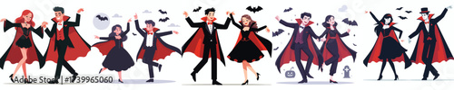 vector dancing couple in dracula costume halloween celebration