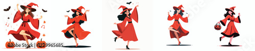 vector woman in red cloak celebrating halloween