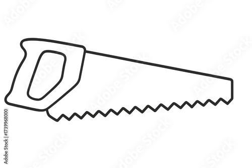 Black outline hand saw isolated on transparent background, simple vector icon