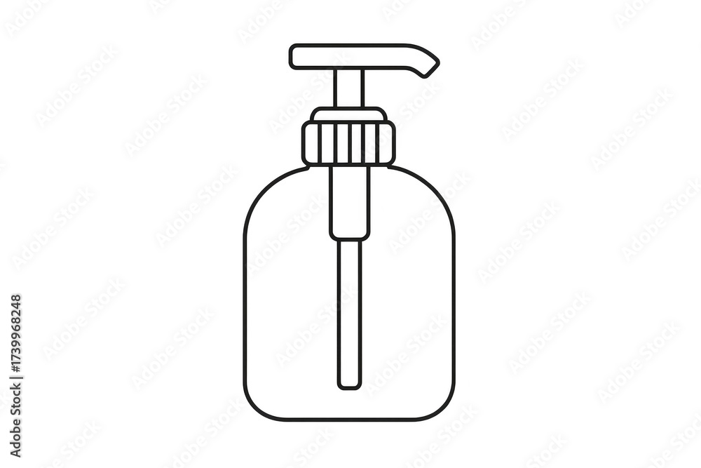 Obraz premium Outline drawing of a soap lotion dispenser bottle, isolated on transparent background