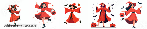 vector woman in red cloak celebrating halloween