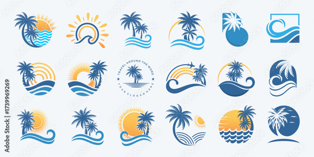 Fototapeta premium Palm tree summer icon set logo design . vector illustration