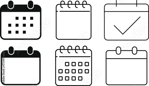 Calendar, clock Icon set. Work schedule symbol. date available sign