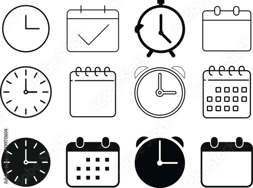Calendar, clock Icon set. Work schedule symbol. Time icons. date available sign