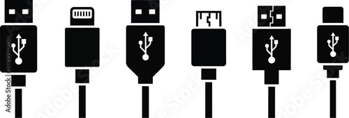 Micro USB cable connector vector illustration icon silhouette 