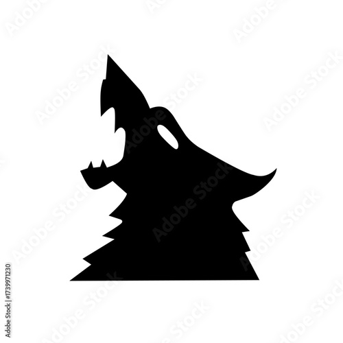 A powerful, stylized silhouette of a wolf or coyote head howling fiercely upwards. This bold black graphic conveys themes of strength, wilderness, freedom, and an untamed spirit.