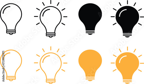 light bulb with bolt power energy icon set. light bulb representing ideas. innovative idea icons. thunderbolt sign. flash symbol design
