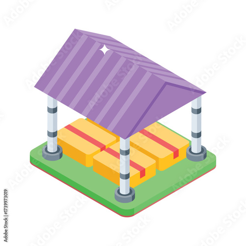 An eye catching isometric icon of storage shed in modern design style