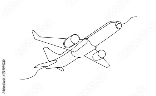Continuous line of airplane air craft aero modeling. Single line sketch drawing editable stroke of jet plane aero modeling remote control. Vector illustration