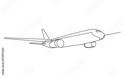 Continuous line of airplane air craft aero modeling. Single line sketch drawing editable stroke of jet plane aero modeling remote control. Vector illustration