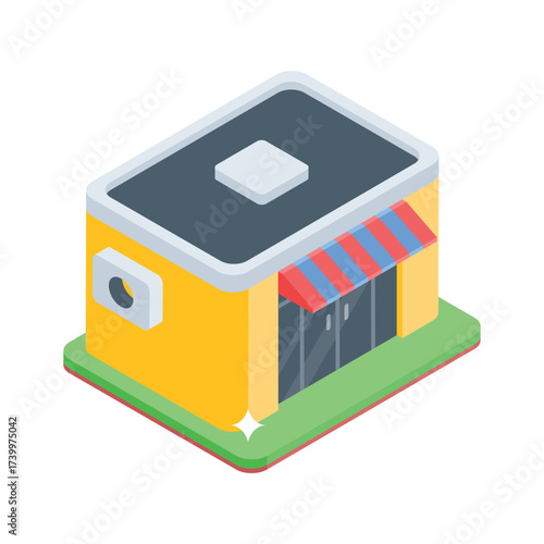 An eye-catching isometric illustration of a modern retail store.