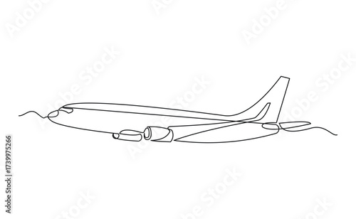 Continuous line of airplane air craft aero modeling. Single line sketch drawing editable stroke of jet plane aero modeling remote control. Vector illustration