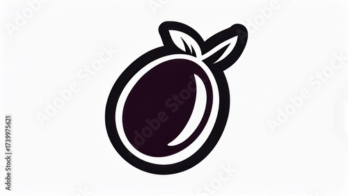 Stylized Dark Plum with Leaves Minimalist Vector Illustration.