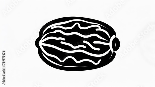 Stylized Nutmeg Illustration - Black and White Culinary Spice Design.