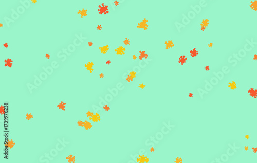 Abstract mint green background with orange irregular shapes and modern art
