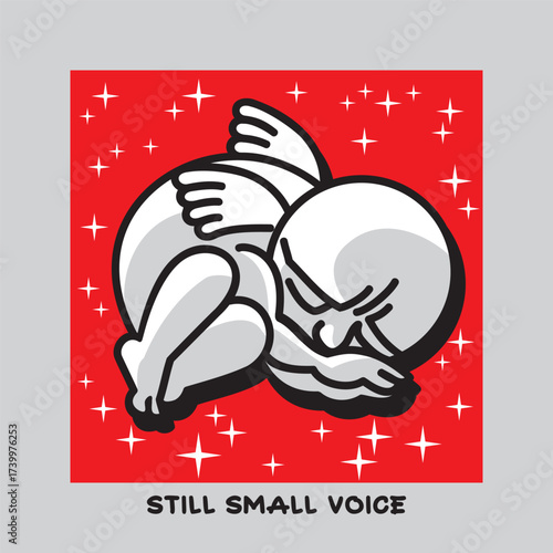 One sleeping angel and stars. A symbolic image of a sleeping conscience, concept of inactive internal moral compass. Vector illustration.