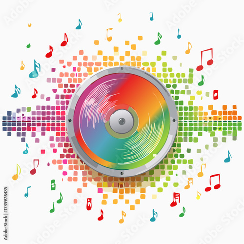 Digital Music Player/CD with Vibrant Pixelated Equalizer Effect.