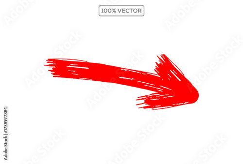 Brush hand drawn grunge thick arrow, red straight pointer arrow vector illustration