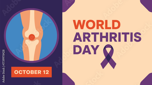 Vector art of world arthritis day illustration featuring a knee joint and the date october 12, emphasizing joint health and awareness