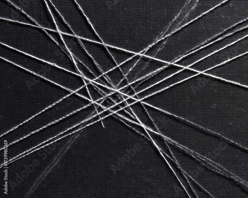 Wallpaper Mural Intersecting Lines of White Thread Stitched on Dark Fabric Background in Abstract Design Torontodigital.ca
