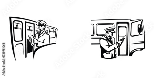 Minimalist line art sketch of a ticket cheaker black silhouette style vector art design
