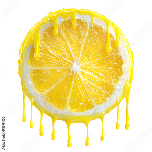 Vibrant Lemon Slice Dripping Juice Isolated: Fresh Citrus Fruit Photography