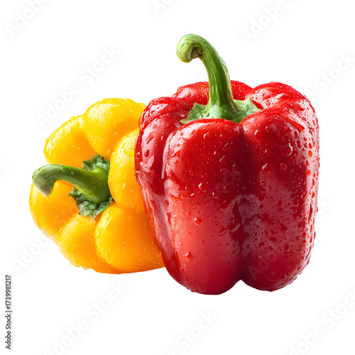Vibrant Red and Yellow Bell Pepper Isolated on White Background for Food Photography