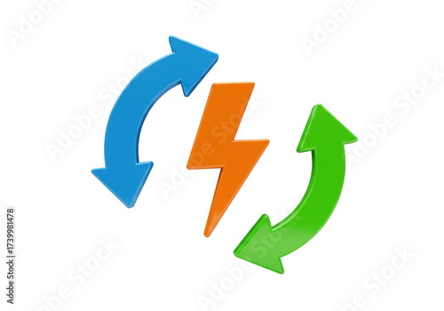 Energy conversion concept with arrows and lightning isolated on transparent PNG, power generation