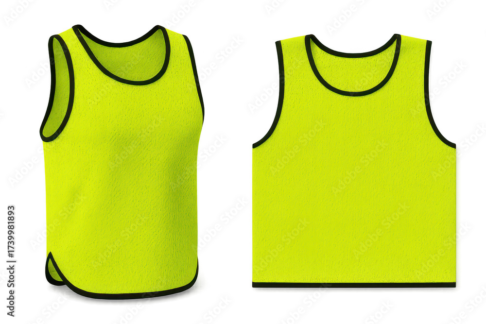 Fototapeta premium Two vibrant yellow training bibs isolated on transparent background, sports apparel