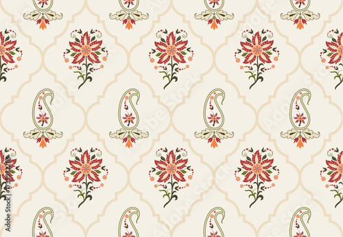 Vector Hand drawn colourful geometric flowers Motifs African boho paisley, seamless patterns with floral for fabric Ethnic Indian Pattern, textiles, clothing, wrapping paper, backdrop, banner.
