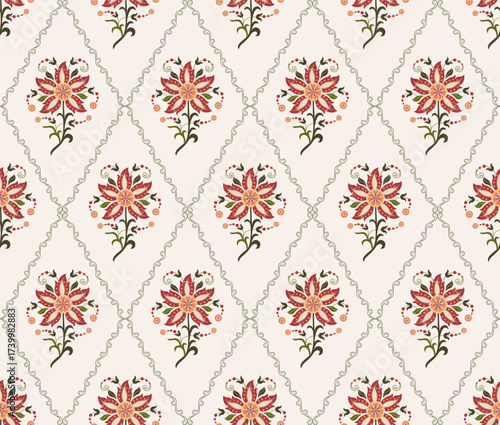 Vector Hand drawn colourful geometric flowers Motifs African boho paisley, seamless patterns with floral for fabric Ethnic Indian Pattern, textiles, clothing, wrapping paper, backdrop, banner.
