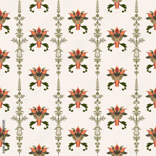 Vector Hand drawn colourful geometric flowers Motifs African boho paisley, seamless patterns with floral for fabric Ethnic Indian Pattern, textiles, clothing, wrapping paper, backdrop, banner.
