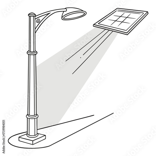 Illustration of a solar powered street light, showcasing sustainable energy solutions for urban infrastructure and ecofriendly lighting systems