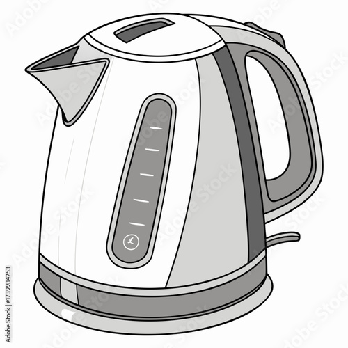 Illustration of a modern electric kettle, showcasing its design and functionality for boiling water quickly and efficiently in the kitchen or office