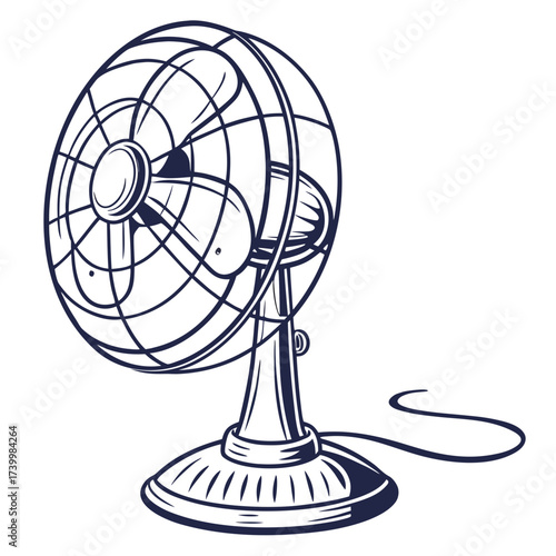 Illustration of a vintage electric fan, capturing its classic design and cooling function for providing a refreshing breeze in homes or offices during warm weather