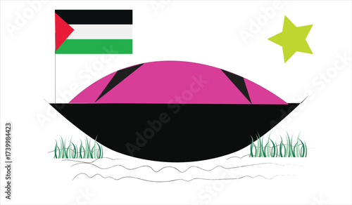 Symbolic Vector Illustration of a Boat with the Palestine Flag Representing a Journey of Hope and Solidarity
