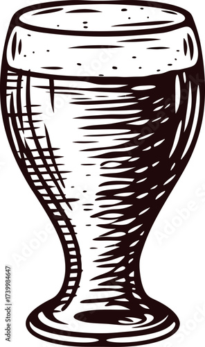Hand drawn glass of beer in vintage engraved isolated on white background illustration