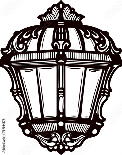 Ornate vintage wall lantern illustration with elegant decorative details and intricate design elements